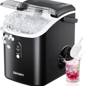 Celebrate with Us Anniversary Limited-Time & Limited-Quantity Deal AED د.إ99-109：EUHOMY Nugget Ice Maker Countertop with Handle, Ready in 6 Mins, 34lbs Per Day, Removable Top Cover, Auto-Cleaning, Portable Sonic Ice Maker with Basket and Scoop, for Home/Party/RV/Camping